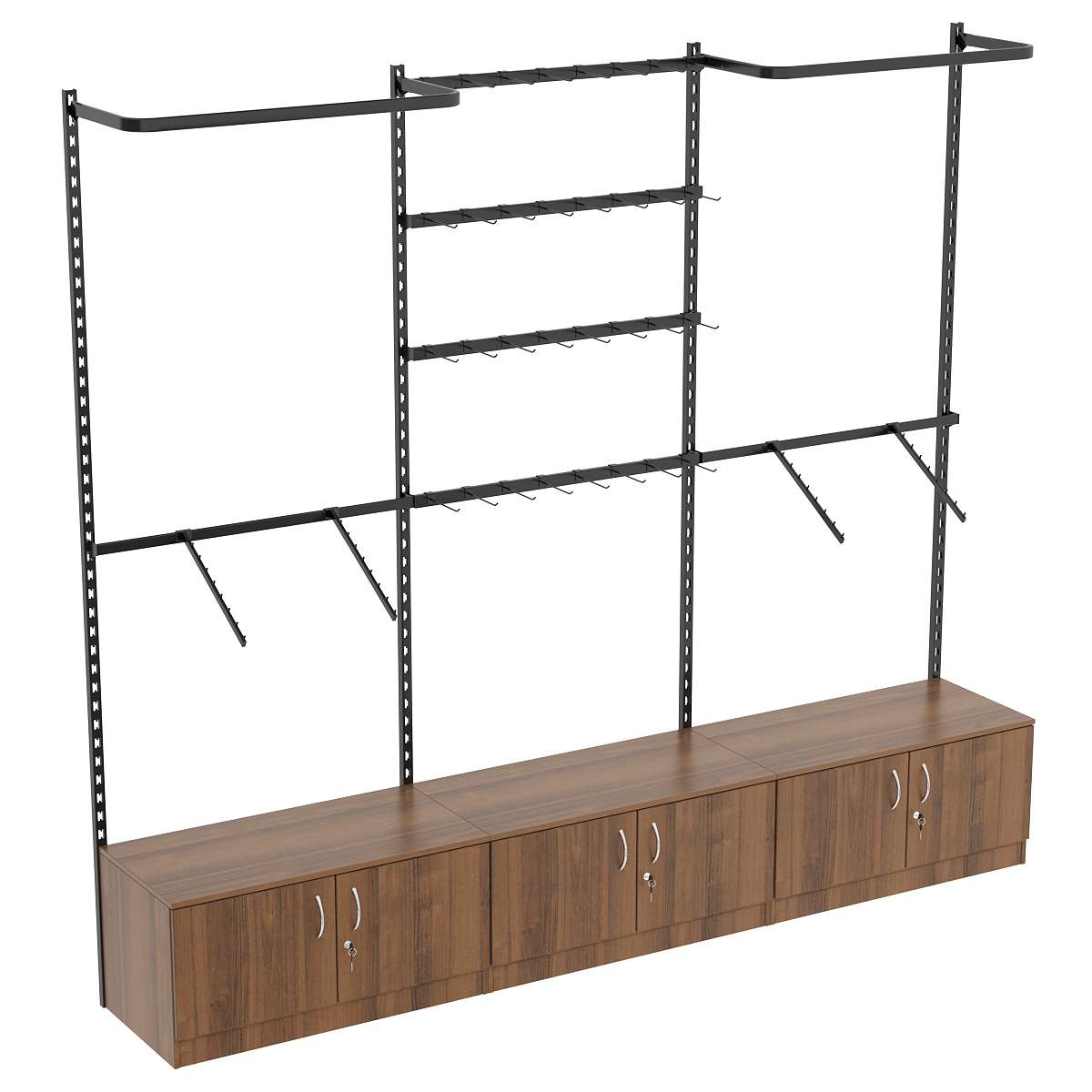 Настенная система с накопителем комбо - поручнями для одежды и под крючки ЛОФТ №3-1 (2700мм) Орех