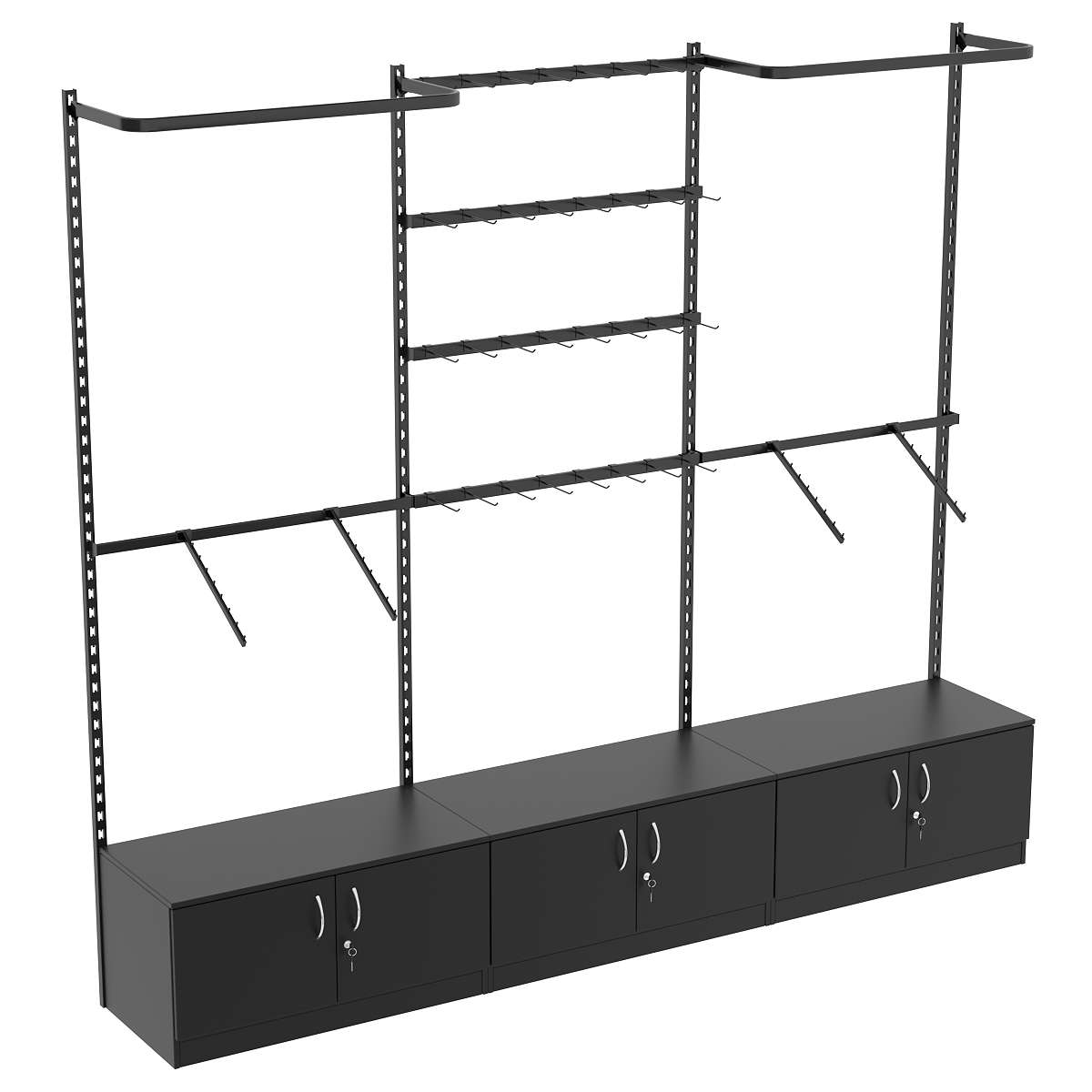 Настенная система с накопителем комбо - поручнями для одежды и под крючки ЛОФТ №3-1 (2700мм) Черный