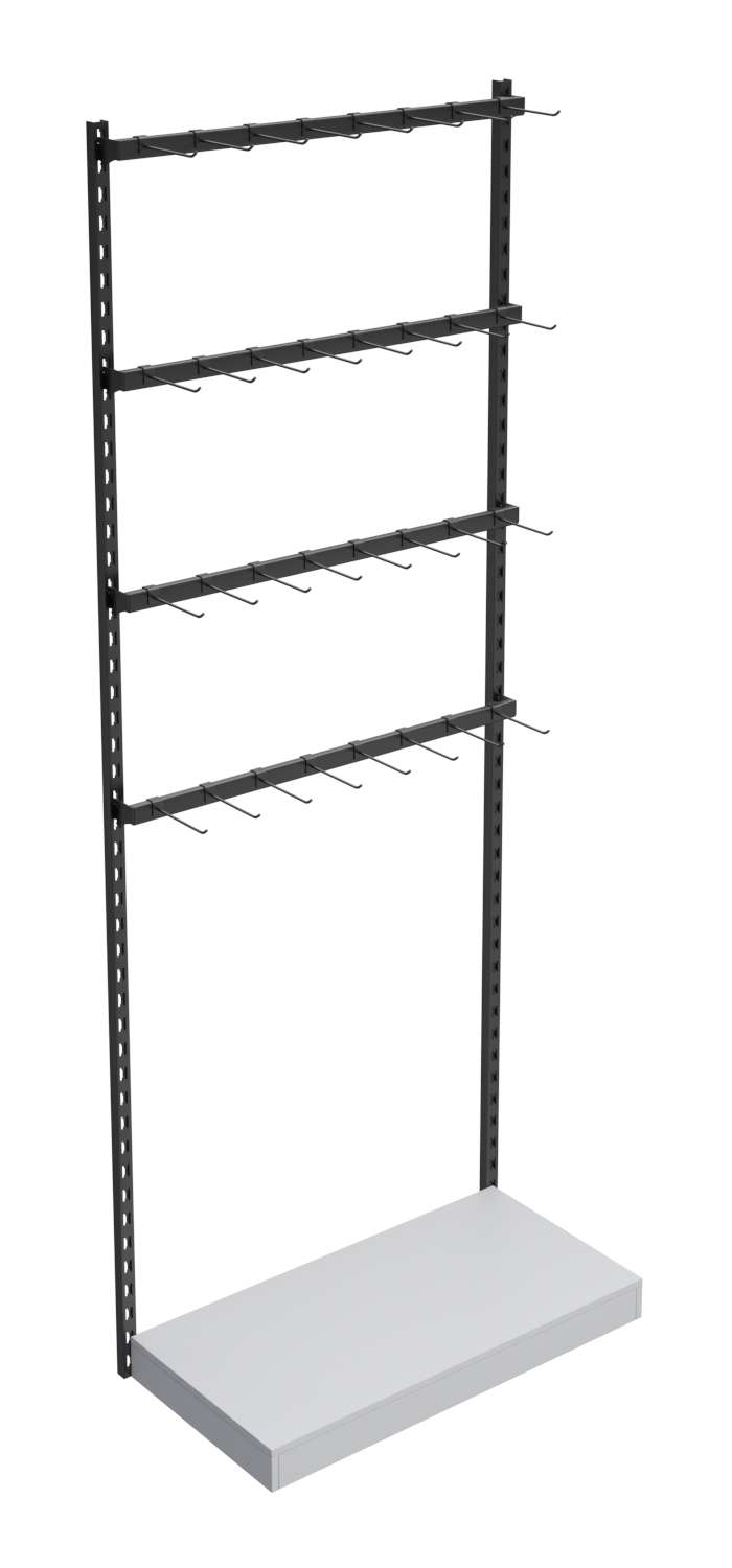 Настенная система с подиумом и 4-мя пристенными поручнями под крючки ЛОФТ №2-1 (900мм) Серый