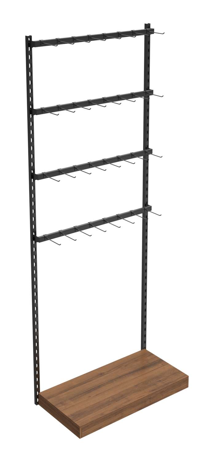 Настенная система с подиумом и 4-мя пристенными поручнями под крючки ЛОФТ №2-1 (900мм) Орех