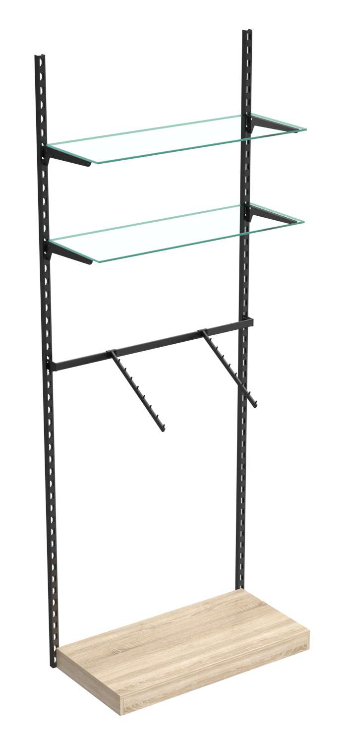 Настенная система с подиумом кронштейнами и прозрачными полками для одежды ЛОФТ №4 (900мм) Дуб сонома