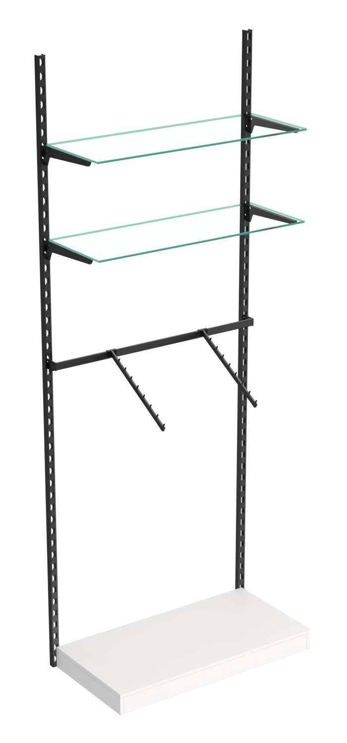 Настенная система с подиумом кронштейнами и прозрачными полками для одежды ЛОФТ №4 (900мм) Белый