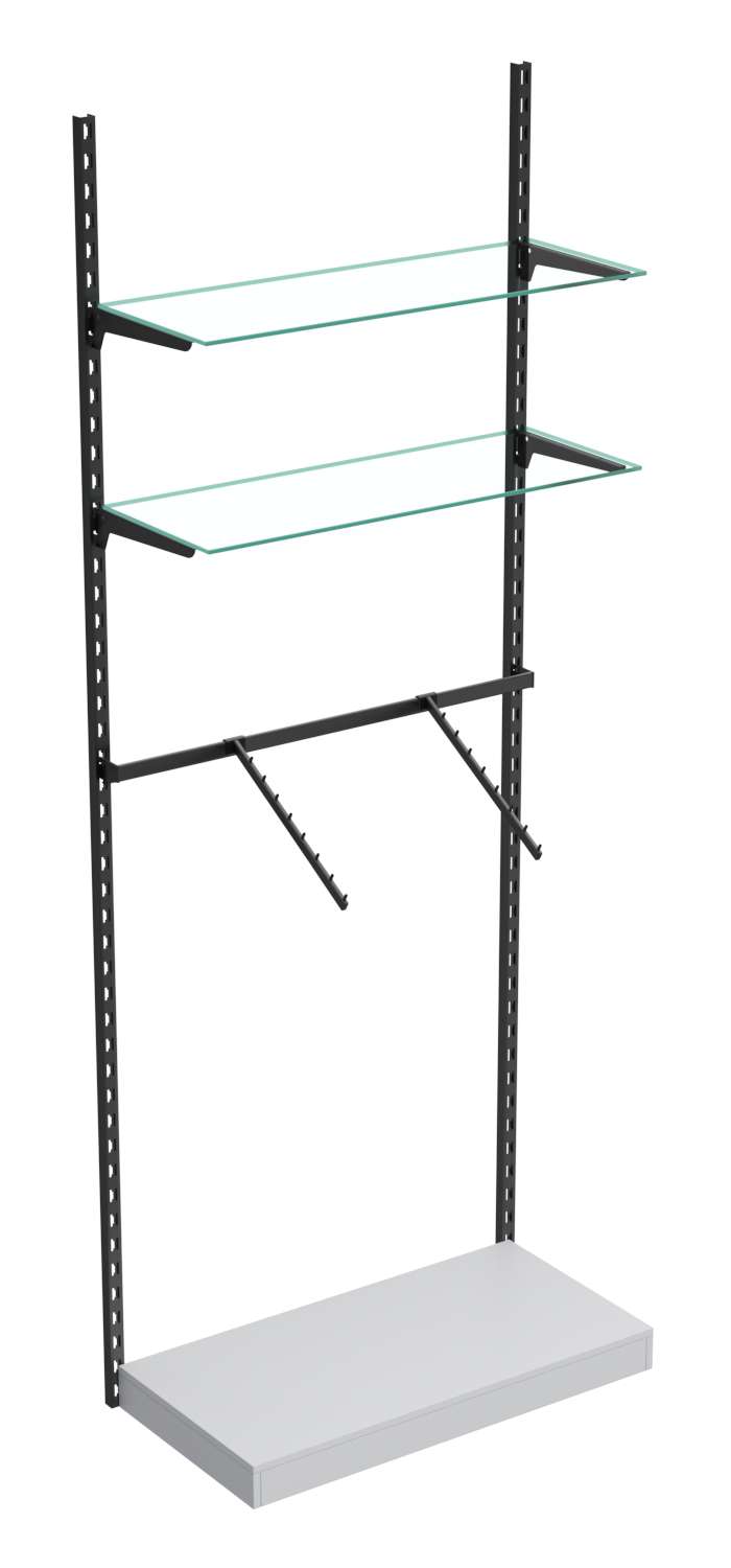 Настенная система с подиумом кронштейнами и прозрачными полками для одежды ЛОФТ №4 (900мм) Серый