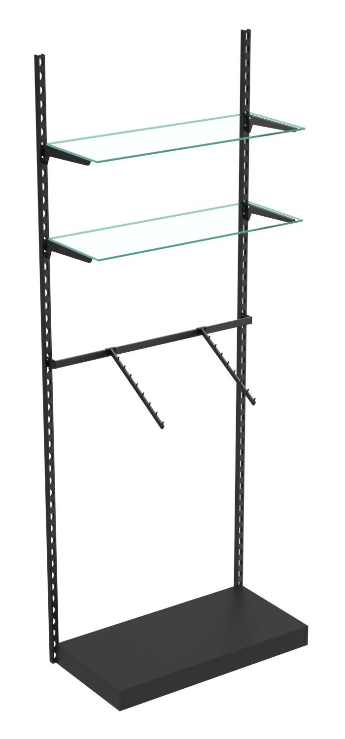 Настенная система с подиумом кронштейнами и прозрачными полками для одежды ЛОФТ №4 (900мм) Черный