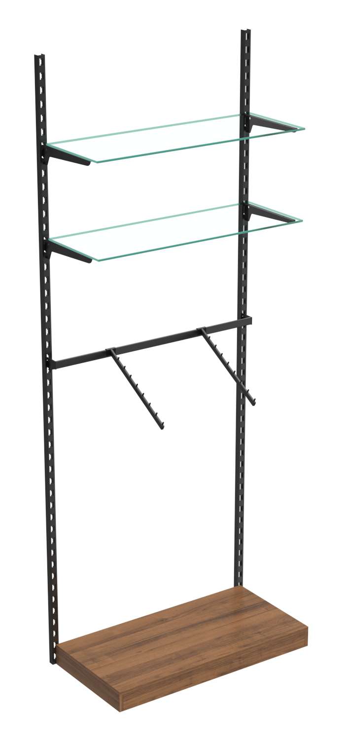 Настенная система с подиумом кронштейнами и прозрачными полками для одежды ЛОФТ №4 (900мм) Орех