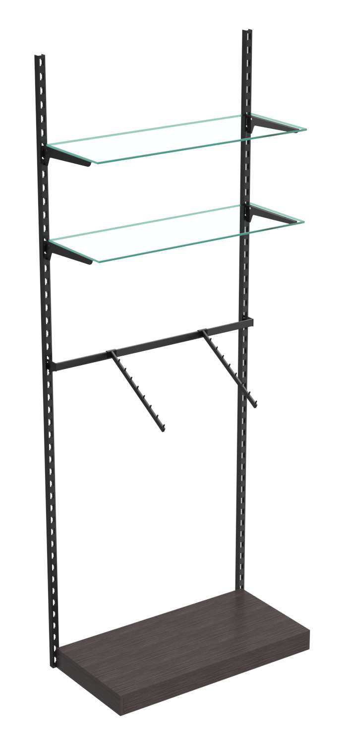 Настенная система с подиумом кронштейнами и прозрачными полками для одежды ЛОФТ №4 (900мм) Дуб Венге