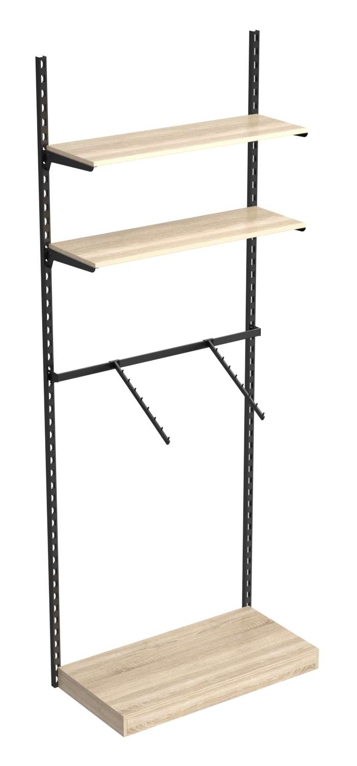 Настенная система с подиумом кронштейнами и полками ДСП для одежды ЛОФТ №6 (900мм) Дуб сонома