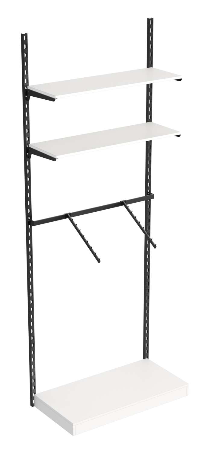 Настенная система с подиумом кронштейнами и полками ДСП для одежды ЛОФТ №6 (900мм) Белый