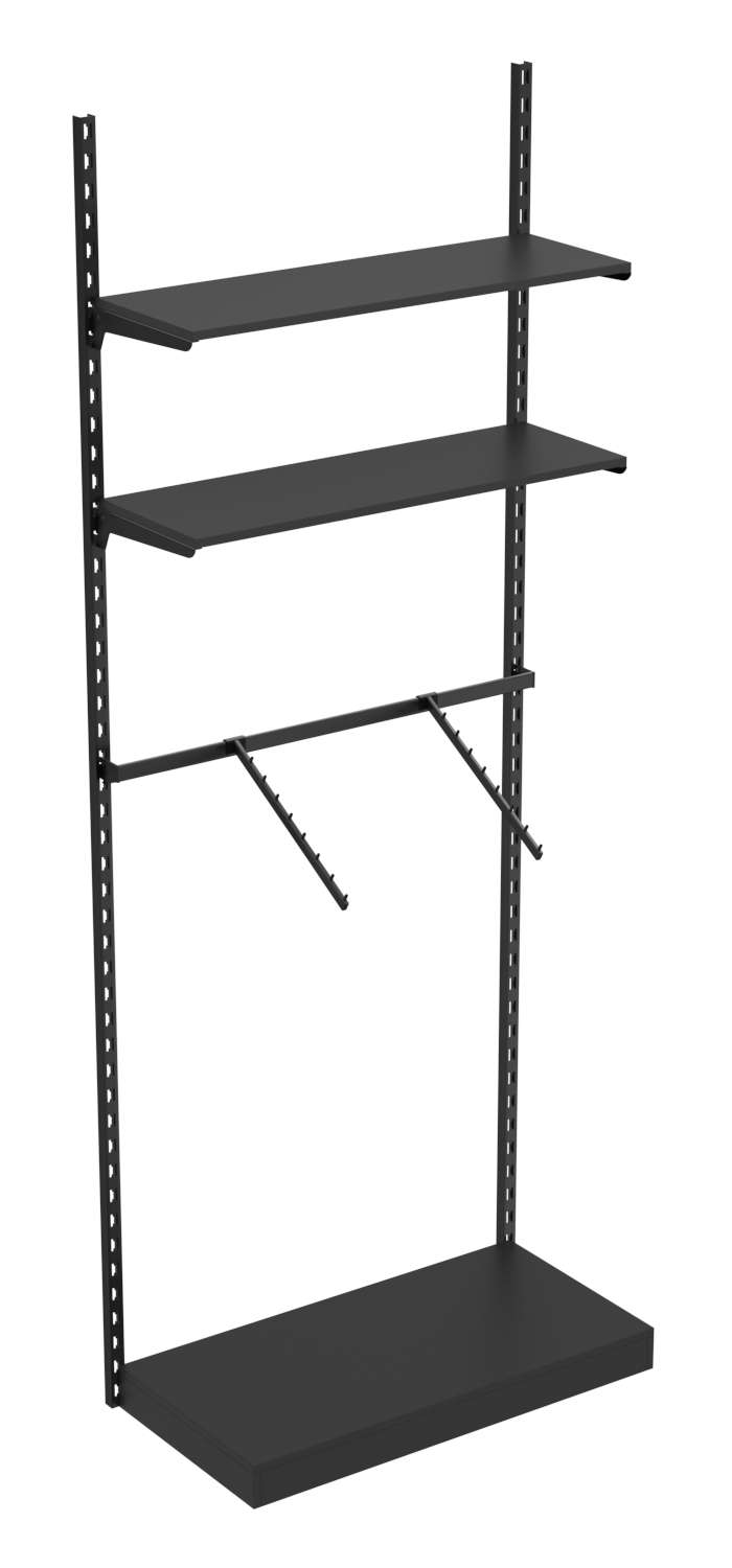 Настенная система с подиумом кронштейнами и полками ДСП для одежды ЛОФТ №6 (900мм) Черный