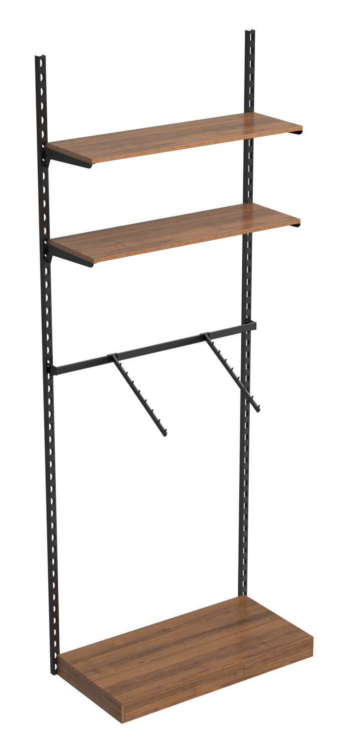 Настенная система с подиумом кронштейнами и полками ДСП для одежды ЛОФТ №6 (900мм) Орех