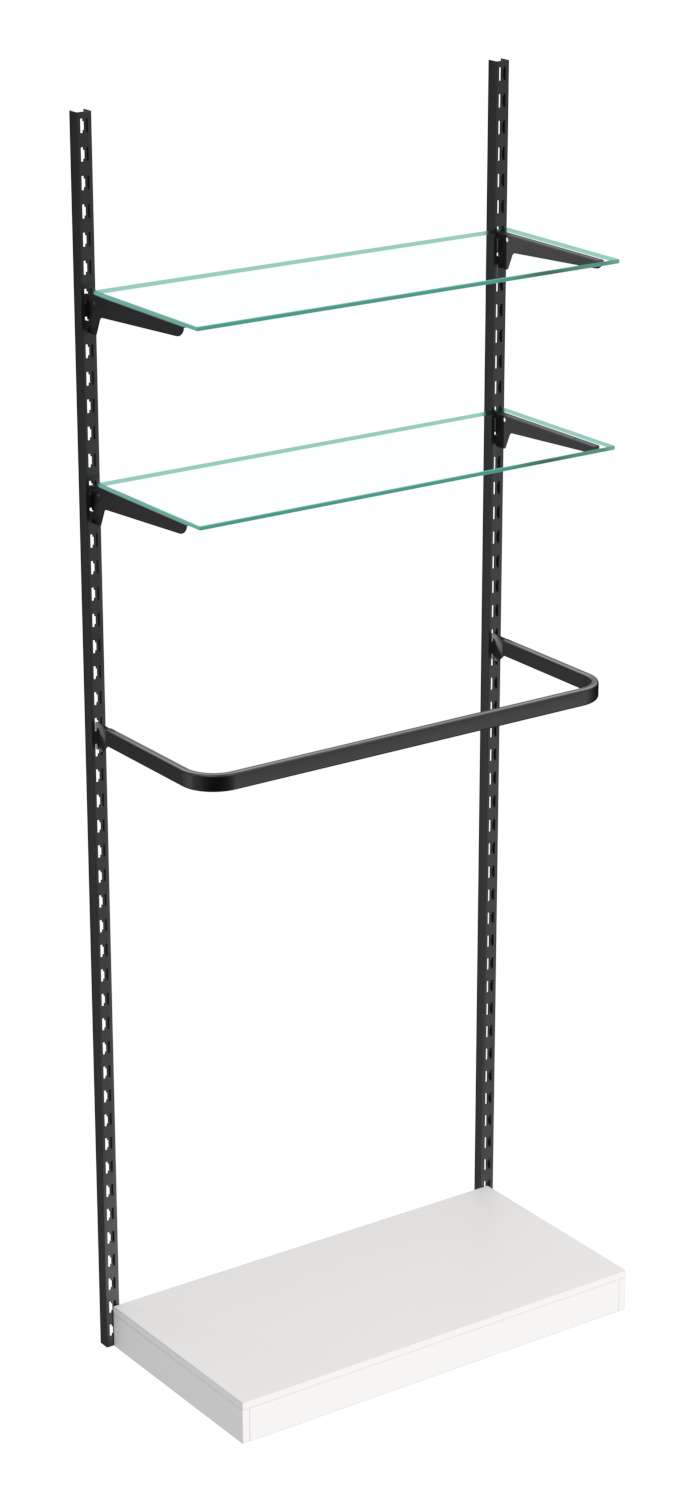 Настенная система с подиумом П-поручнем и прозрачными полками для одежды ЛОФТ №7 (900мм) Белый