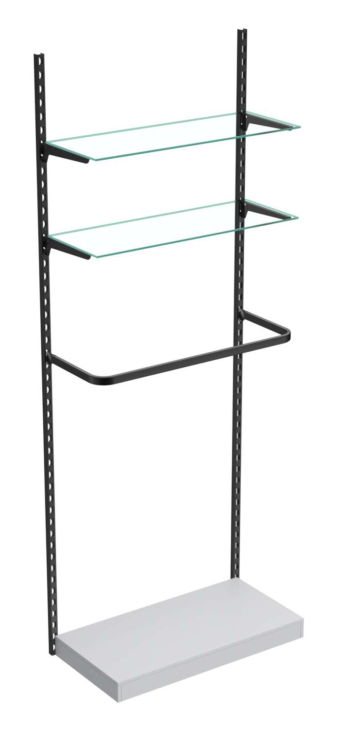 Настенная система с подиумом П-поручнем и прозрачными полками для одежды ЛОФТ №7 (900мм) Серый