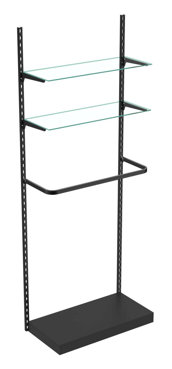 Настенная система с подиумом П-поручнем и прозрачными полками для одежды ЛОФТ №7 (900мм) Черный