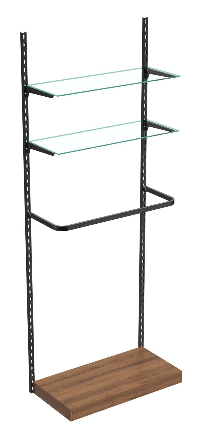 Настенная система с подиумом П-поручнем и прозрачными полками для одежды ЛОФТ №7 (900мм) Орех