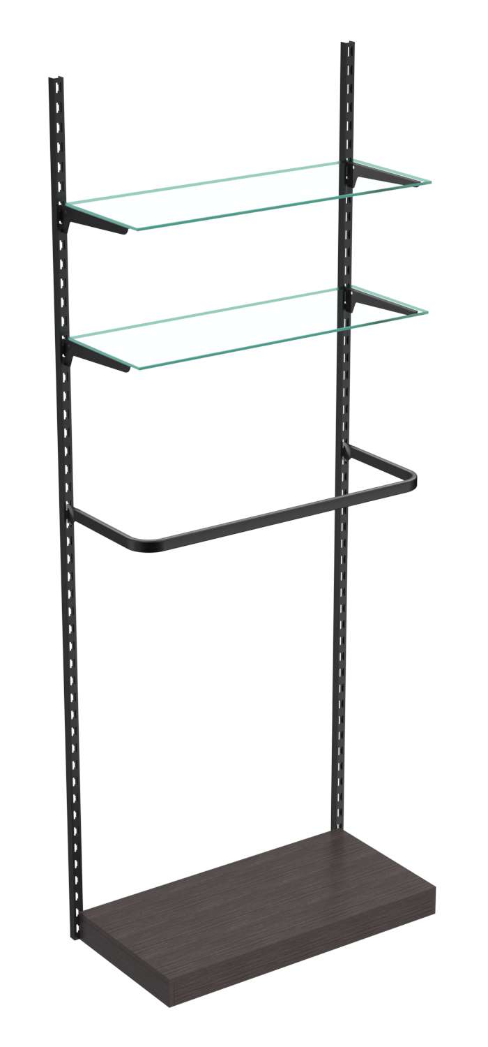 Настенная система с подиумом П-поручнем и прозрачными полками для одежды ЛОФТ №7 (900мм) Дуб Венге