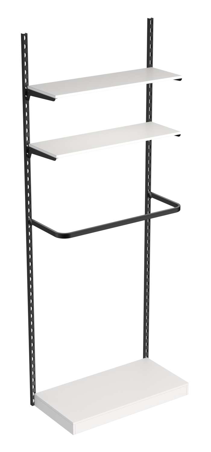 Настенная система с подиумом П-поручнем и полками ДСП для одежды ЛОФТ №9 (900мм) Белый