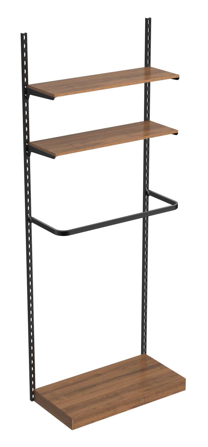 Настенная система с подиумом П-поручнем и полками ДСП для одежды ЛОФТ №9 (900мм) Орех