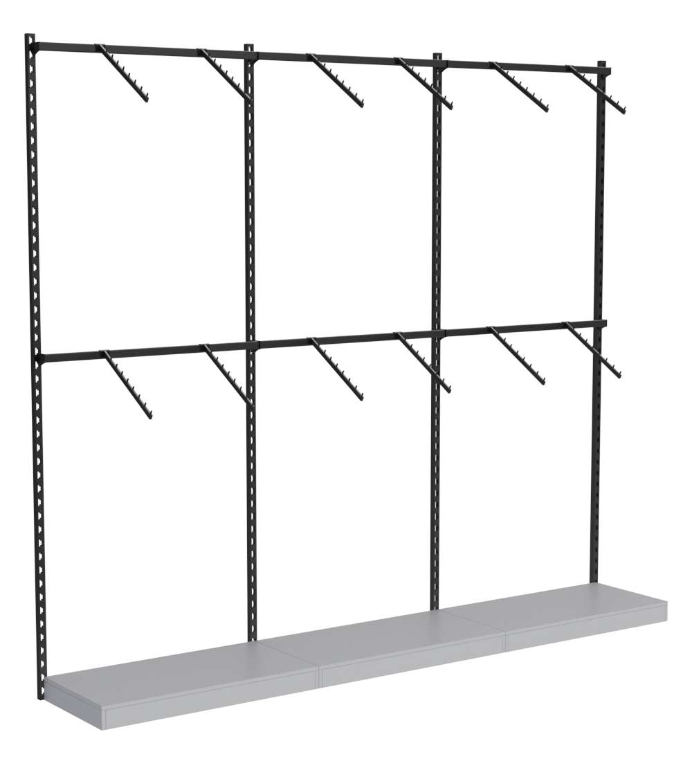 Настенная система с подиумами и пристенными поручнями для одежды ЛОФТ №2 (2700мм) Серый