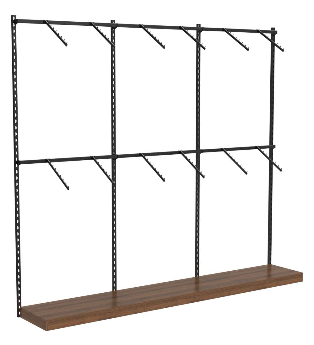 Настенная система с подиумами и пристенными поручнями для одежды ЛОФТ №2 (2700мм) Орех