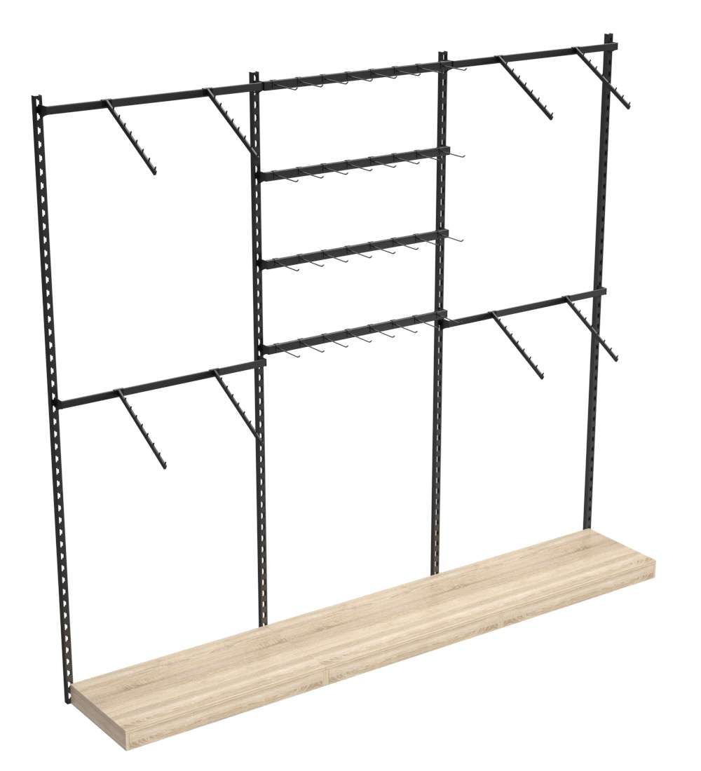 Настенная система с подиумами поручнями для одежды и под крючки ЛОФТ №2-1 (2700мм) Дуб сонома