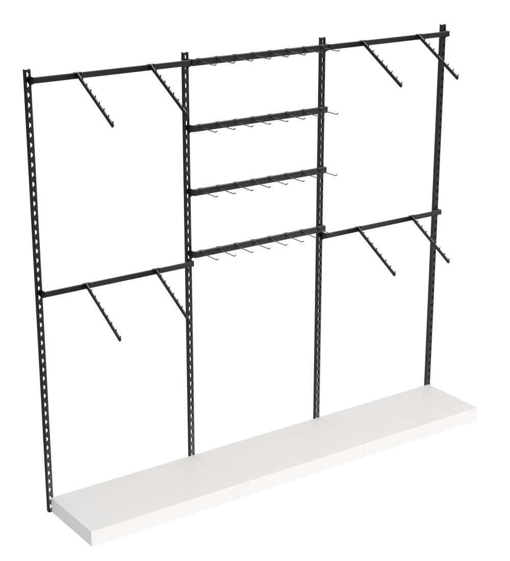 Настенная система с подиумами поручнями для одежды и под крючки ЛОФТ №2-1 (2700мм) Белый