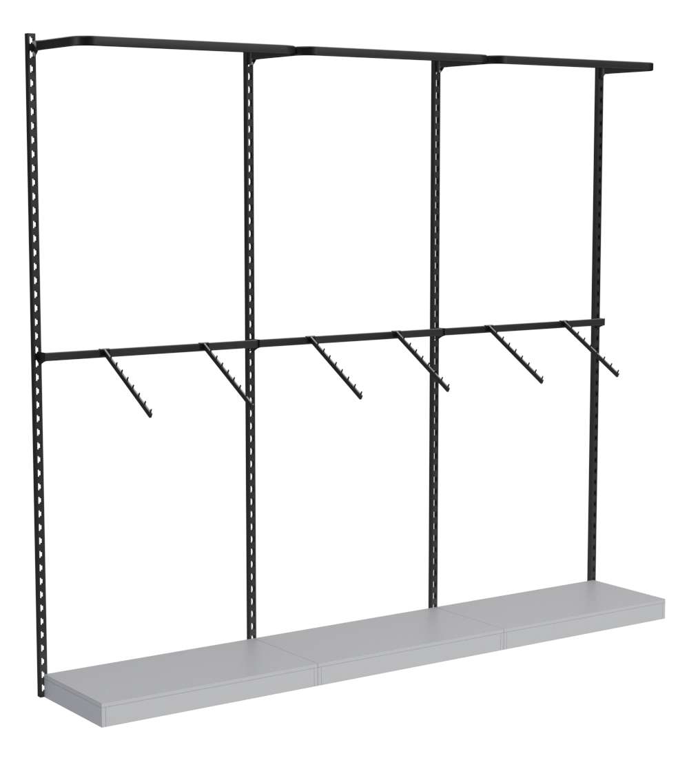 Настенная система с подиумами и комбо - поручнями для одежды ЛОФТ №3 (2700мм) Серый