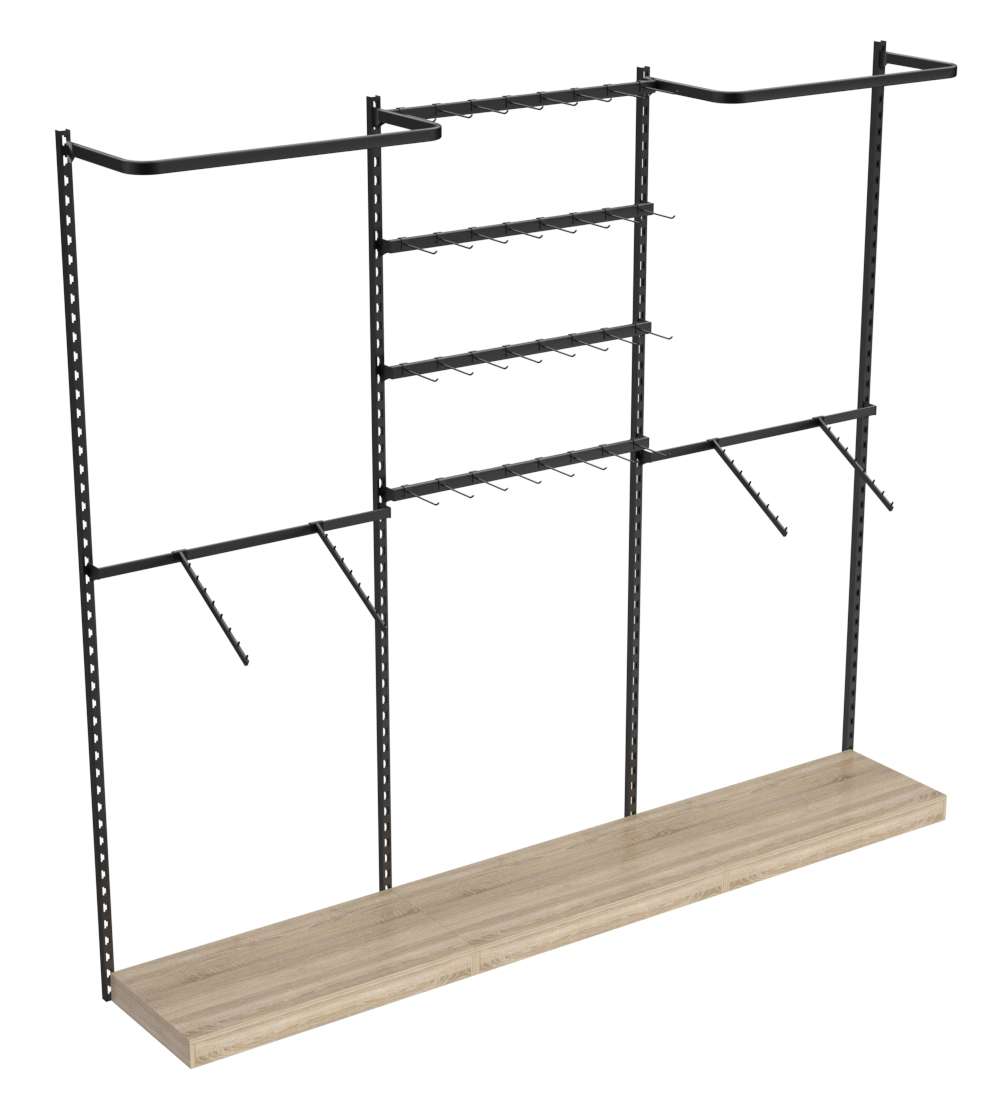 Настенная система с подиумами комбо - поручнями для одежды и под крючки ЛОФТ №3-1 (2700мм) Дуб сонома