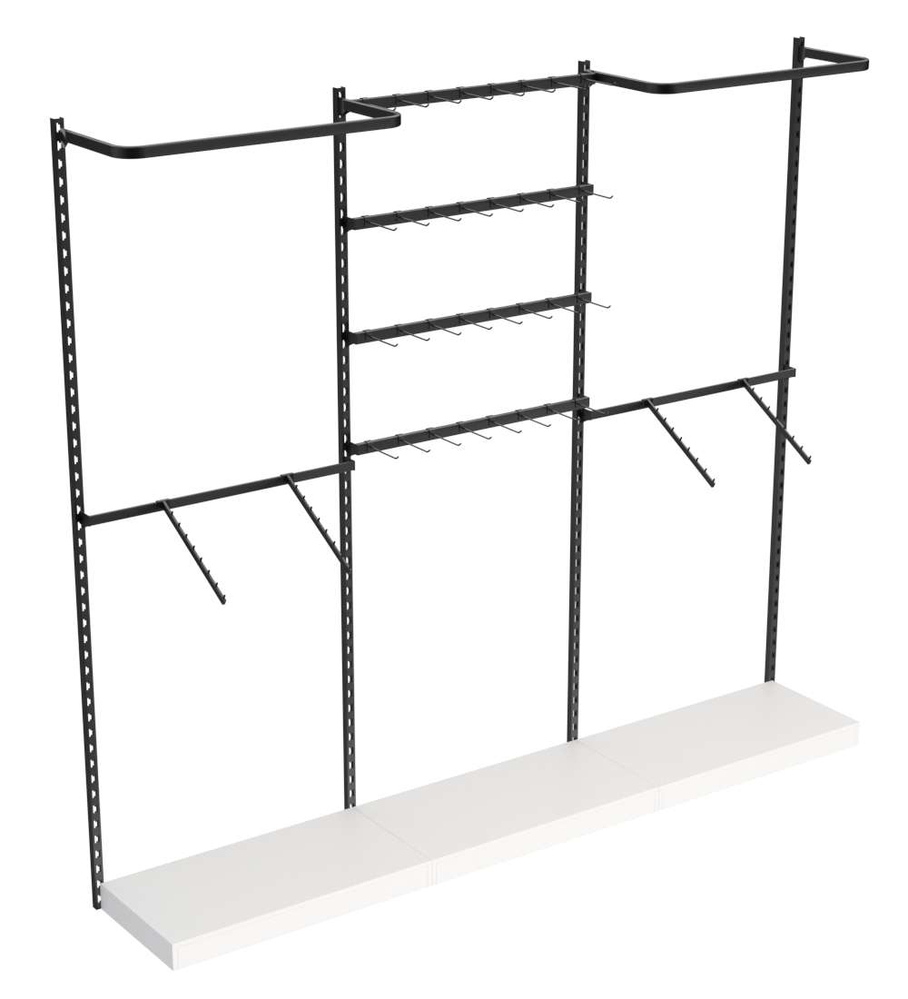 Настенная система с подиумами комбо - поручнями для одежды и под крючки ЛОФТ №3-1 (2700мм) Белый