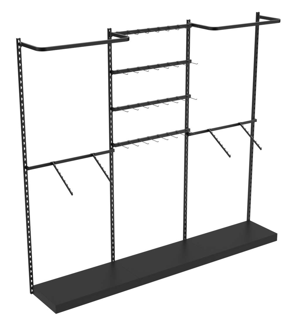 Настенная система с подиумами комбо - поручнями для одежды и под крючки ЛОФТ №3-1 (2700мм) Черный