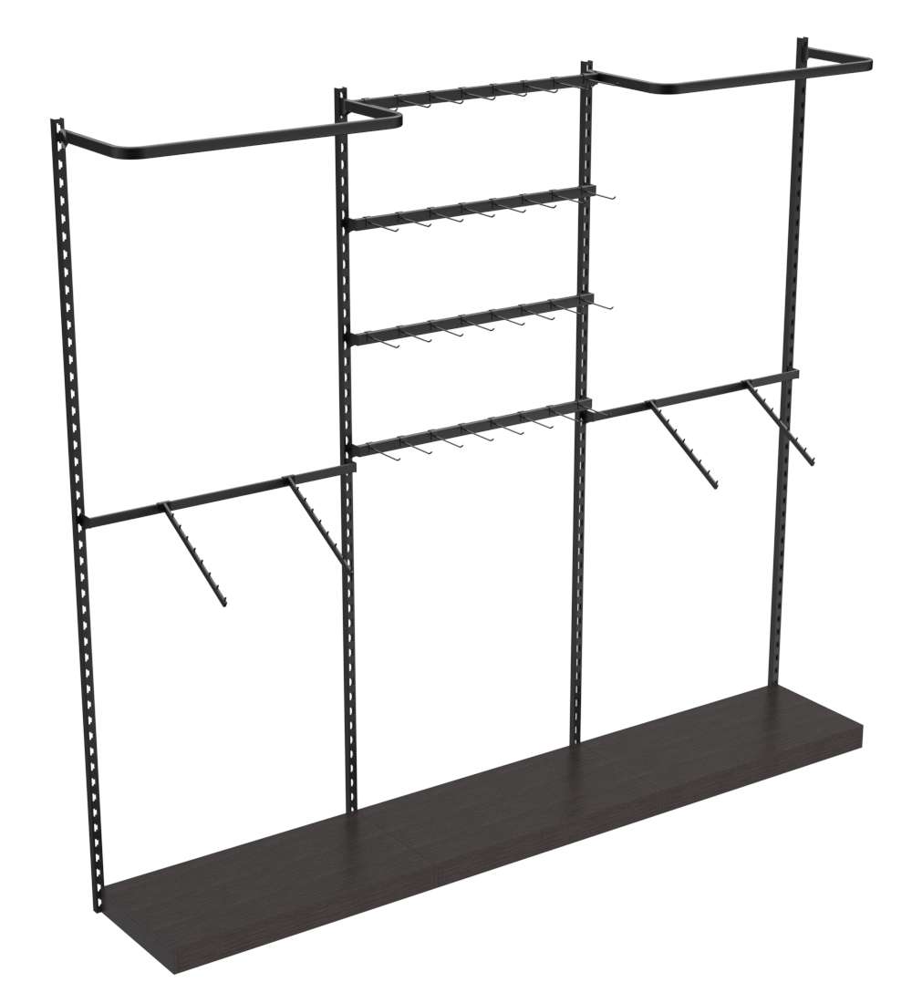 Настенная система с подиумами комбо - поручнями для одежды и под крючки ЛОФТ №3-1 (2700мм) Дуб Венге