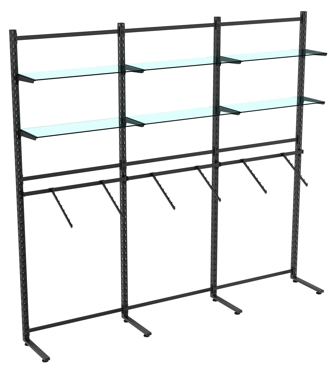 Пристенная система с кронштейнами и прозрачными полками для одежды ЛОФТ №4 (2700-2400мм) Черный