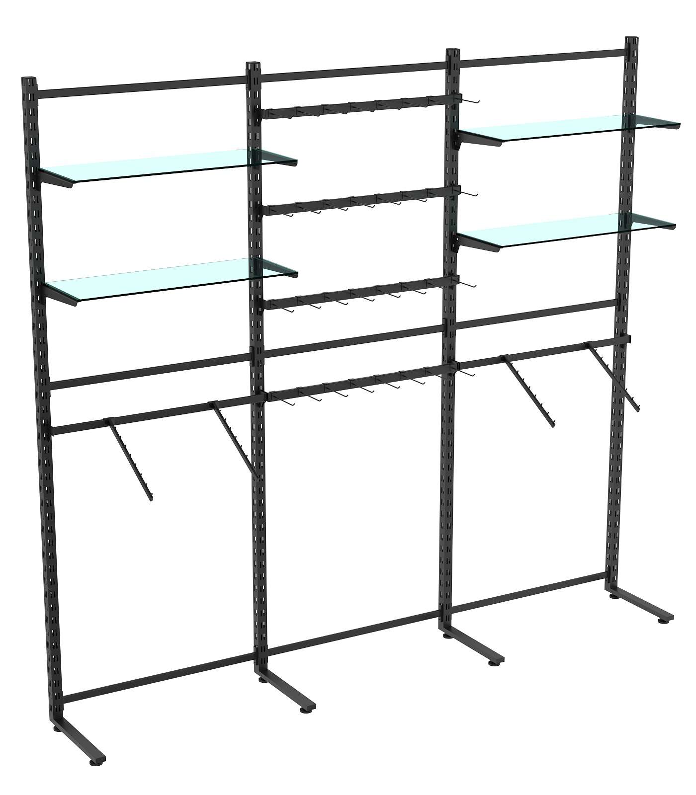 Пристенная система с кронштейнами и стекл полками для одежды и крючки ЛОФТ №4-1 (2700-2400мм) Черный