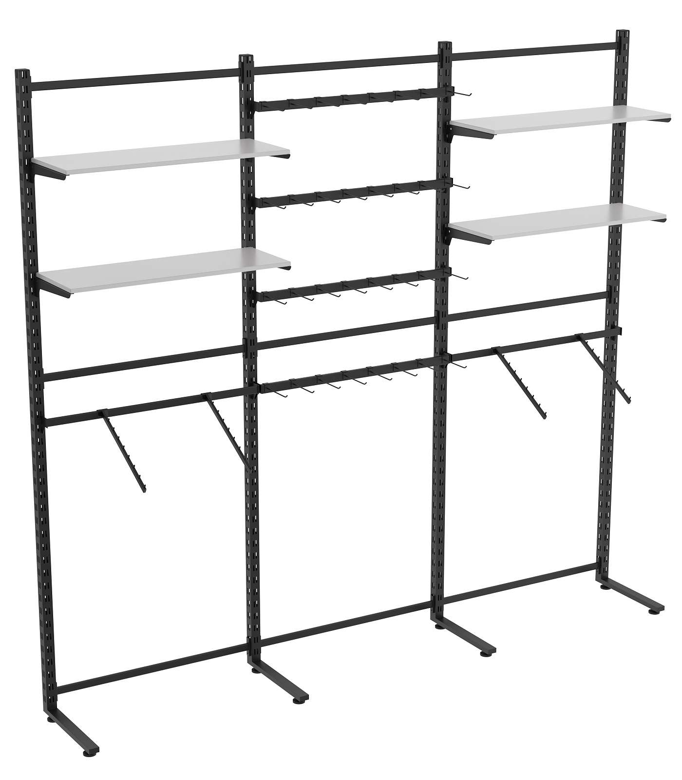 Пристенная система с кронштейнами и полками ДСП для одежды и крючки ЛОФТ №6-1 (2700-2400мм) Серый