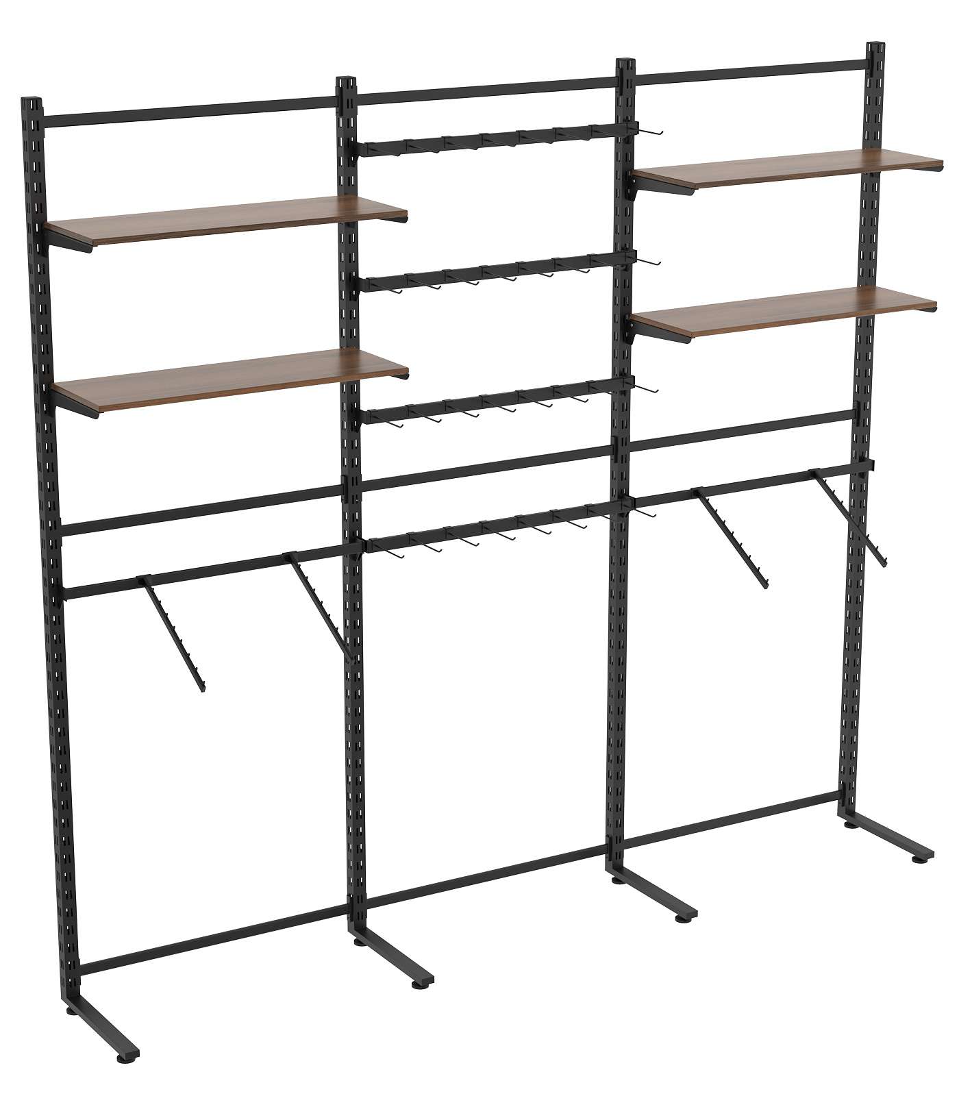 Пристенная система с кронштейнами и полками ДСП для одежды и крючки ЛОФТ №6-1 (2700-2400мм) Орех