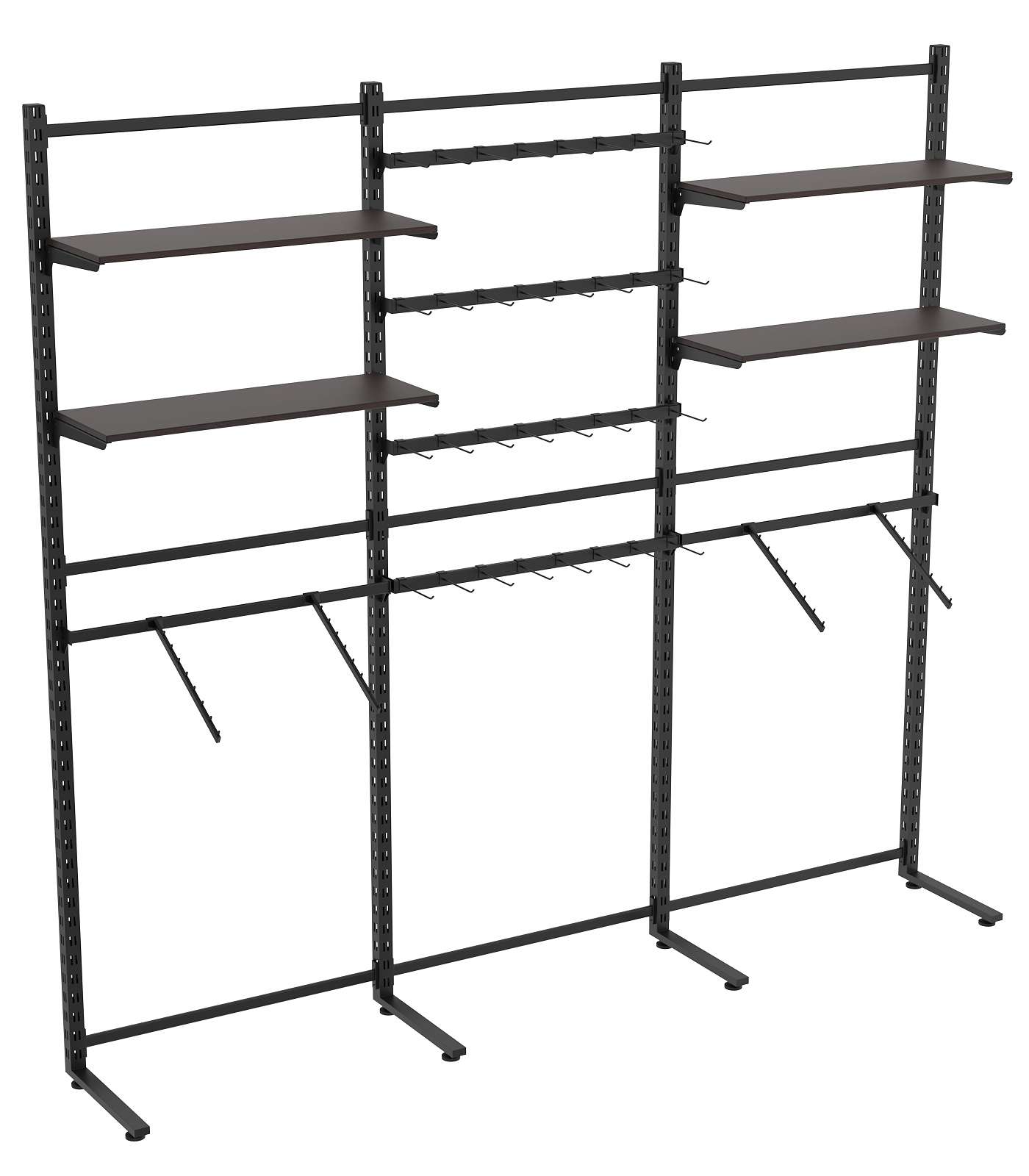 Пристенная система с кронштейнами и полками ДСП для одежды и крючки ЛОФТ №6-1 (2700-2400мм) Дуб Венге