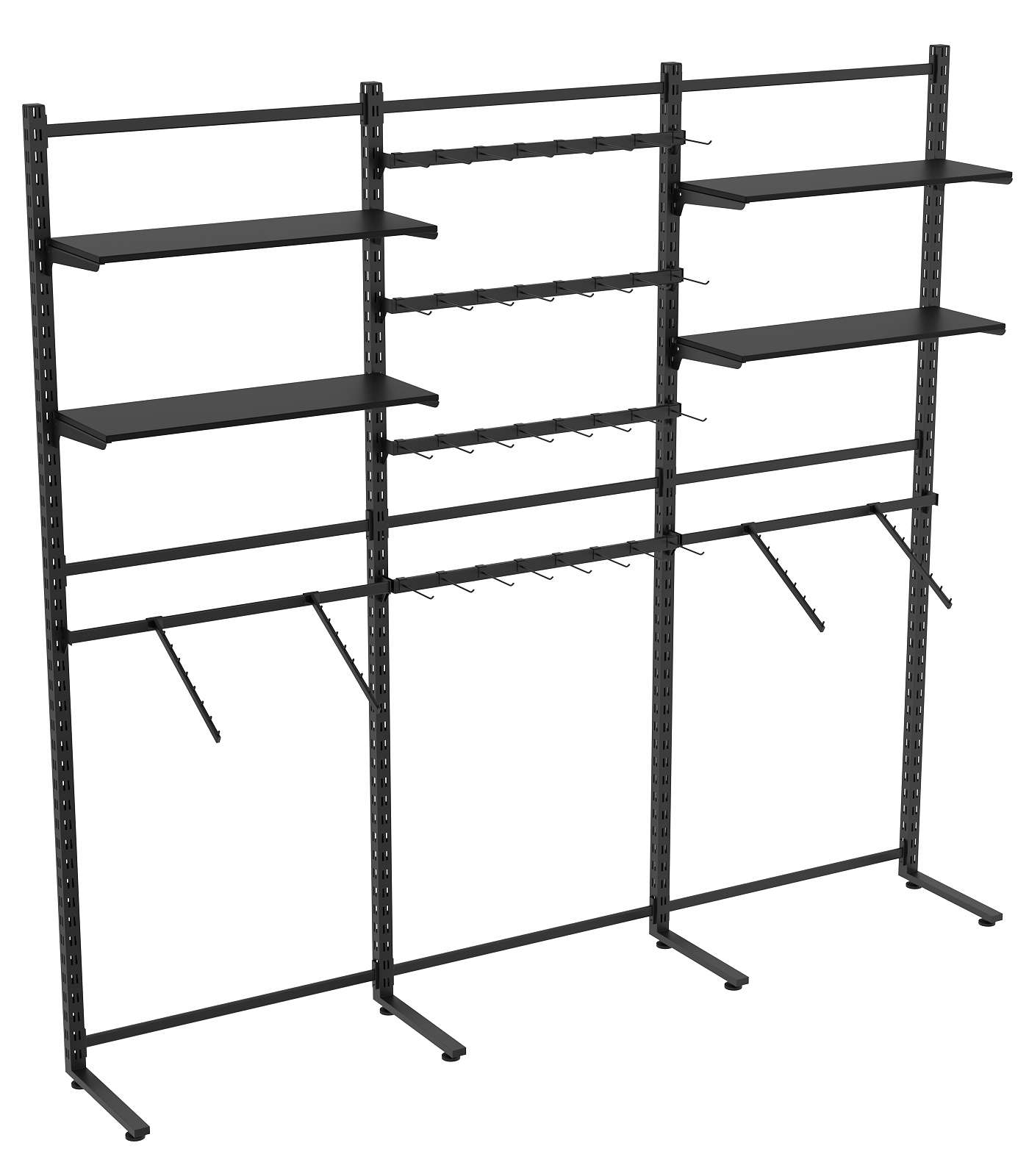 Пристенная система с кронштейнами и полками ДСП для одежды и крючки ЛОФТ №6-1 (2700-2400мм) Черный