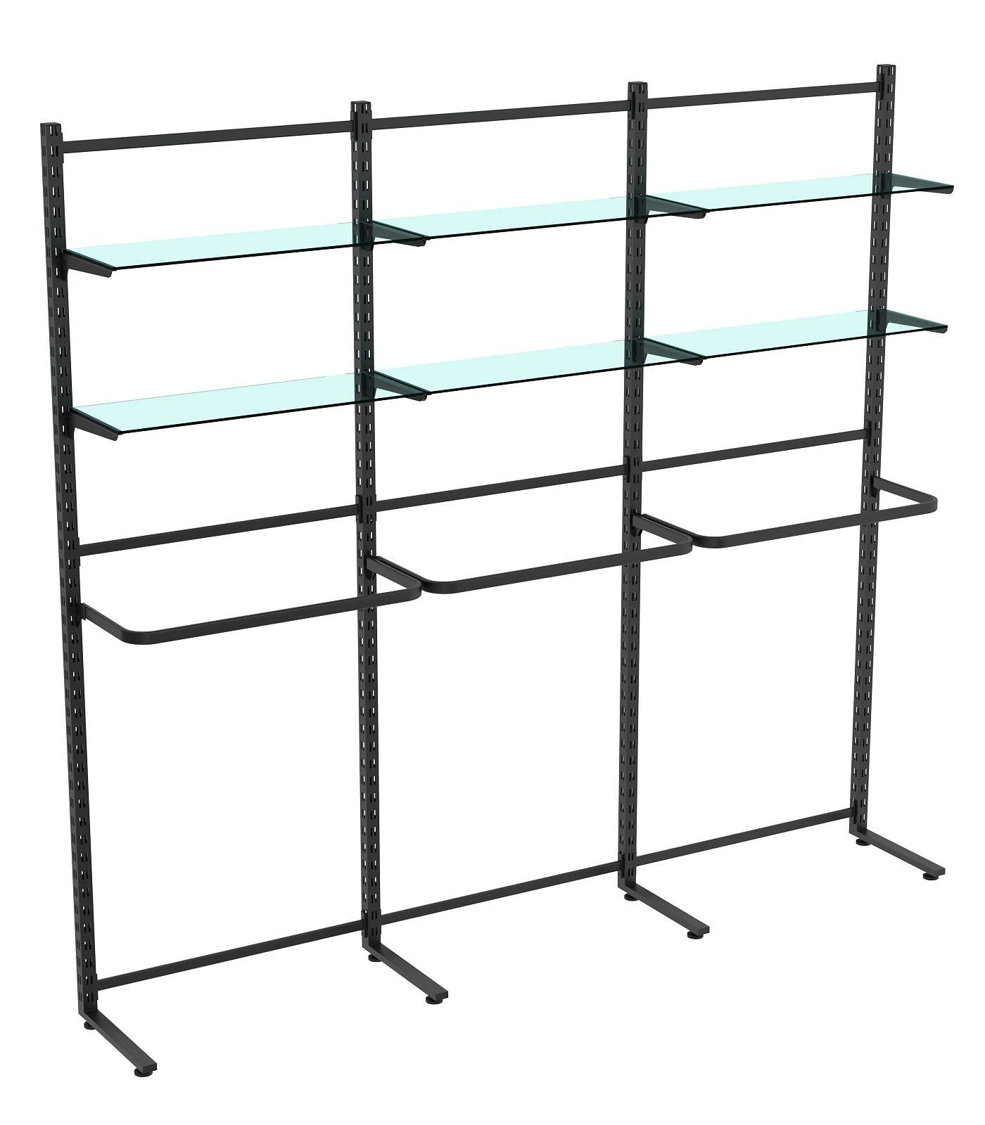 Пристенная система с П-поручнем и прозрачными полками для одежды ЛОФТ №7 (2700-2400мм) Черный