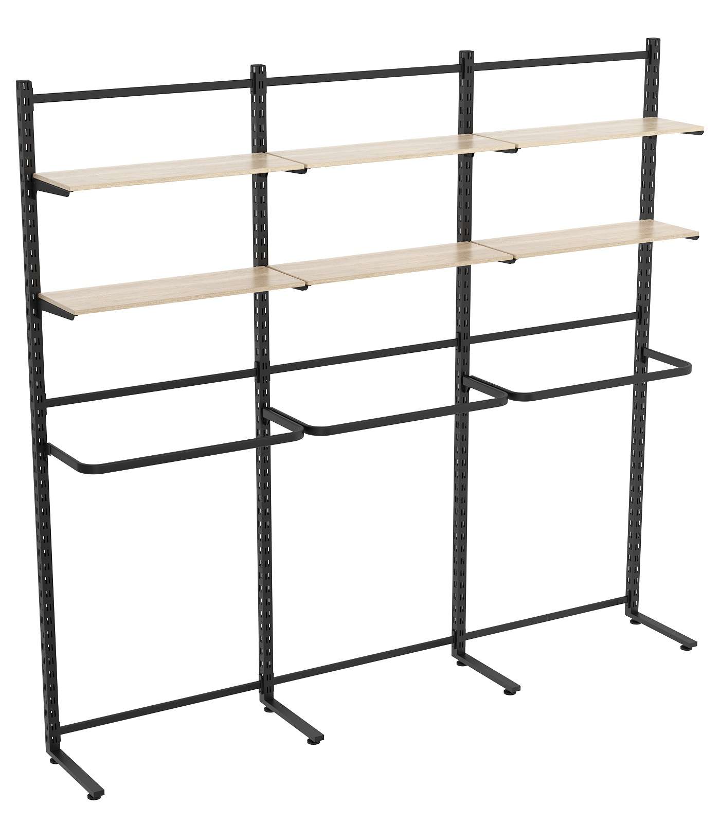 Пристенная система с П-поручнем и полками ДСП для одежды ЛОФТ №9 (2700-2400мм) Дуб сонома