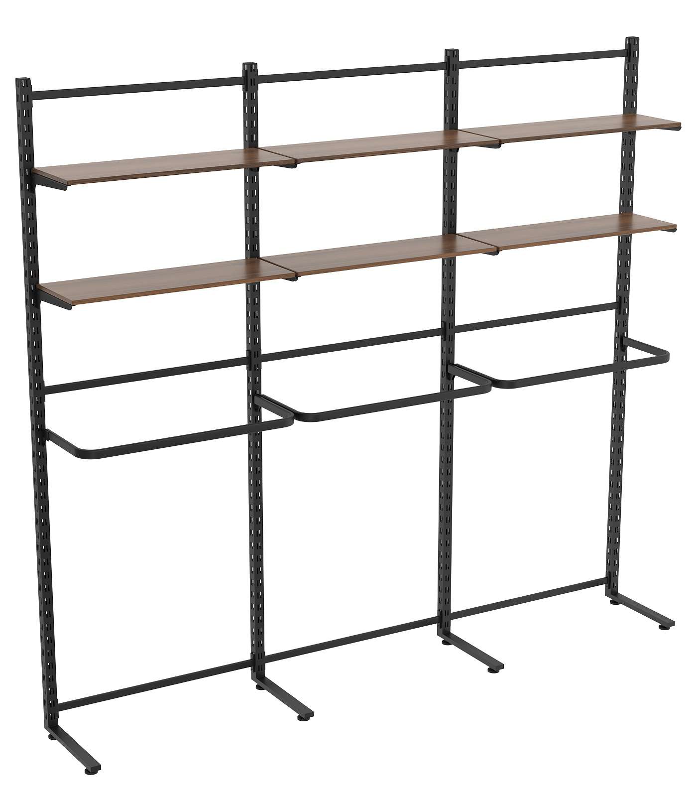 Пристенная система с П-поручнем и полками ДСП для одежды ЛОФТ №9 (2700-2400мм) Орех