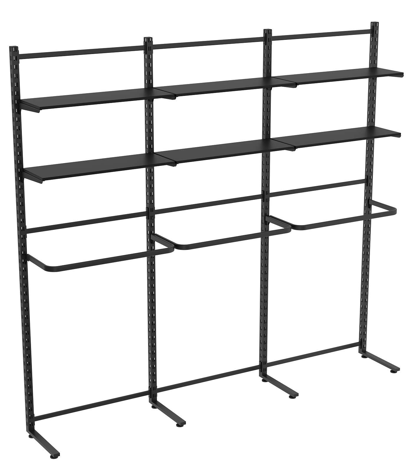 Пристенная система с П-поручнем и полками ДСП для одежды ЛОФТ №9 (2700-2400мм) Черный