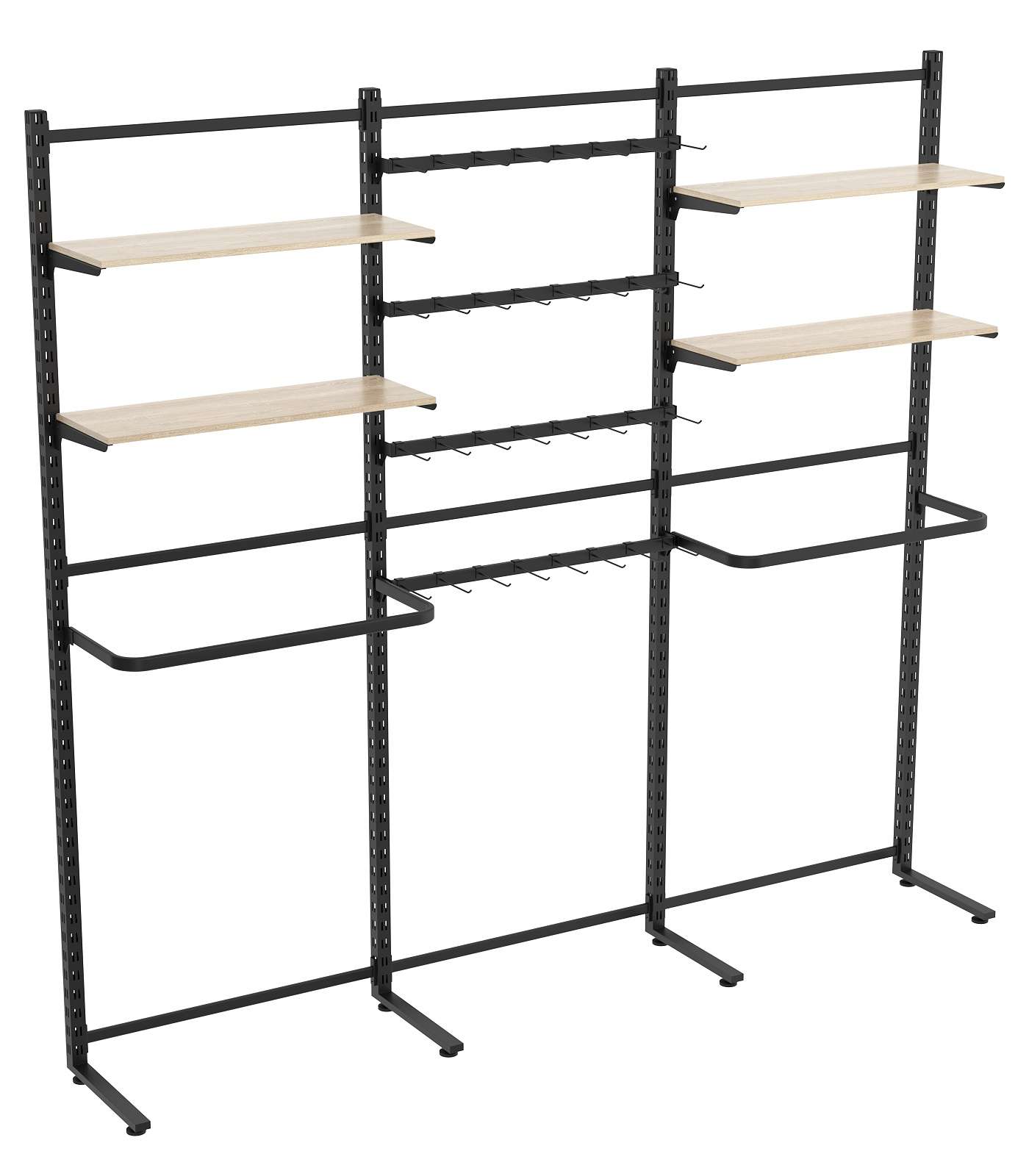 Пристенная система с П-поручнем полками ДСП для одежды и под крючки ЛОФТ №9-1 (2700-2400мм) Дуб сонома