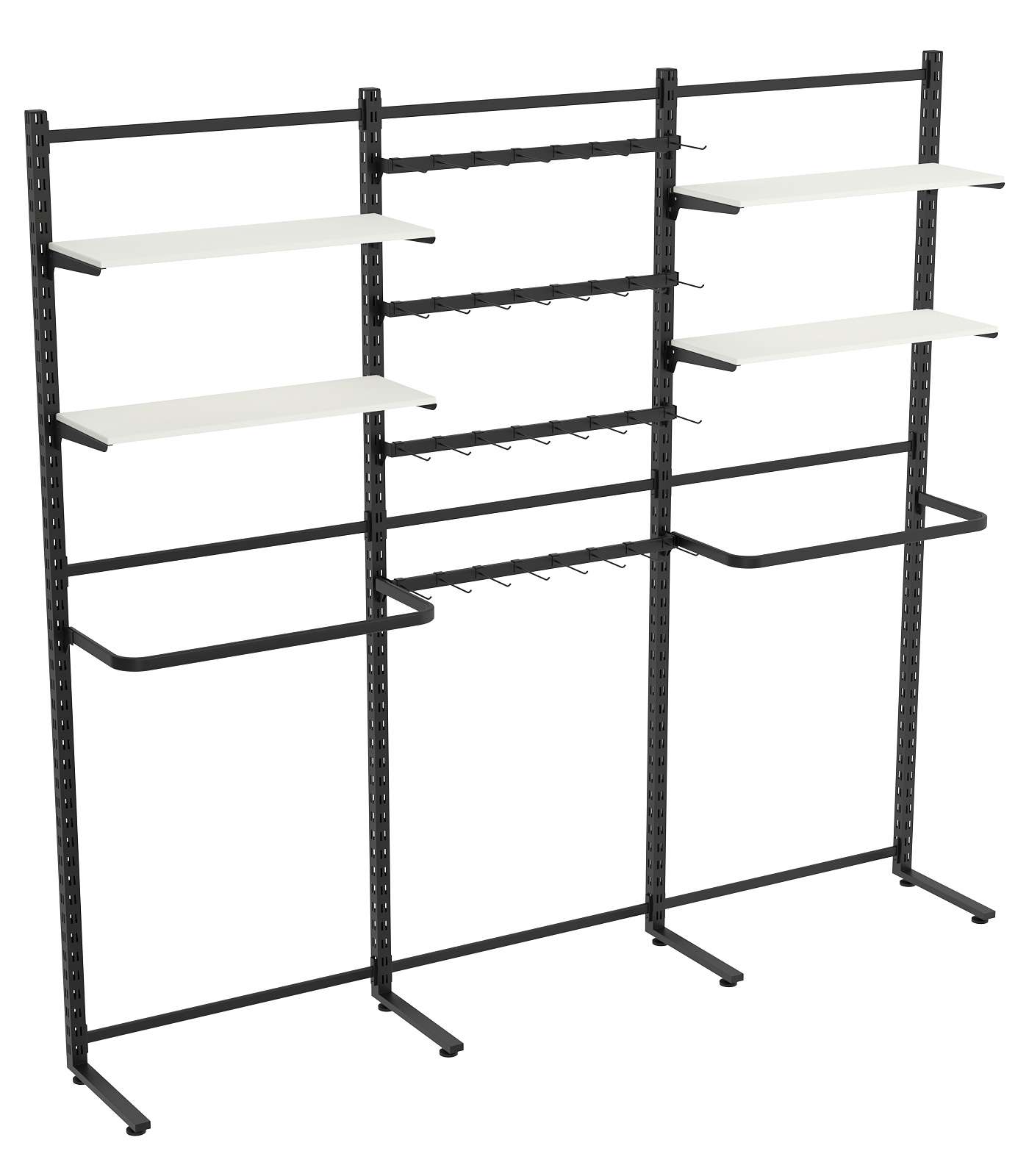 Пристенная система с П-поручнем полками ДСП для одежды и под крючки ЛОФТ №9-1 (2700-2400мм) Белый