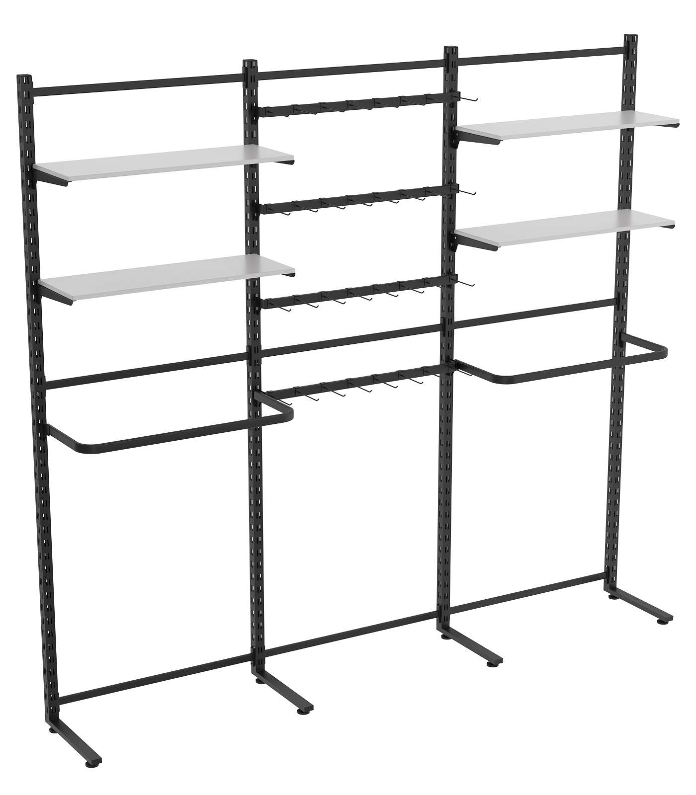 Пристенная система с П-поручнем полками ДСП для одежды и под крючки ЛОФТ №9-1 (2700-2400мм) Серый