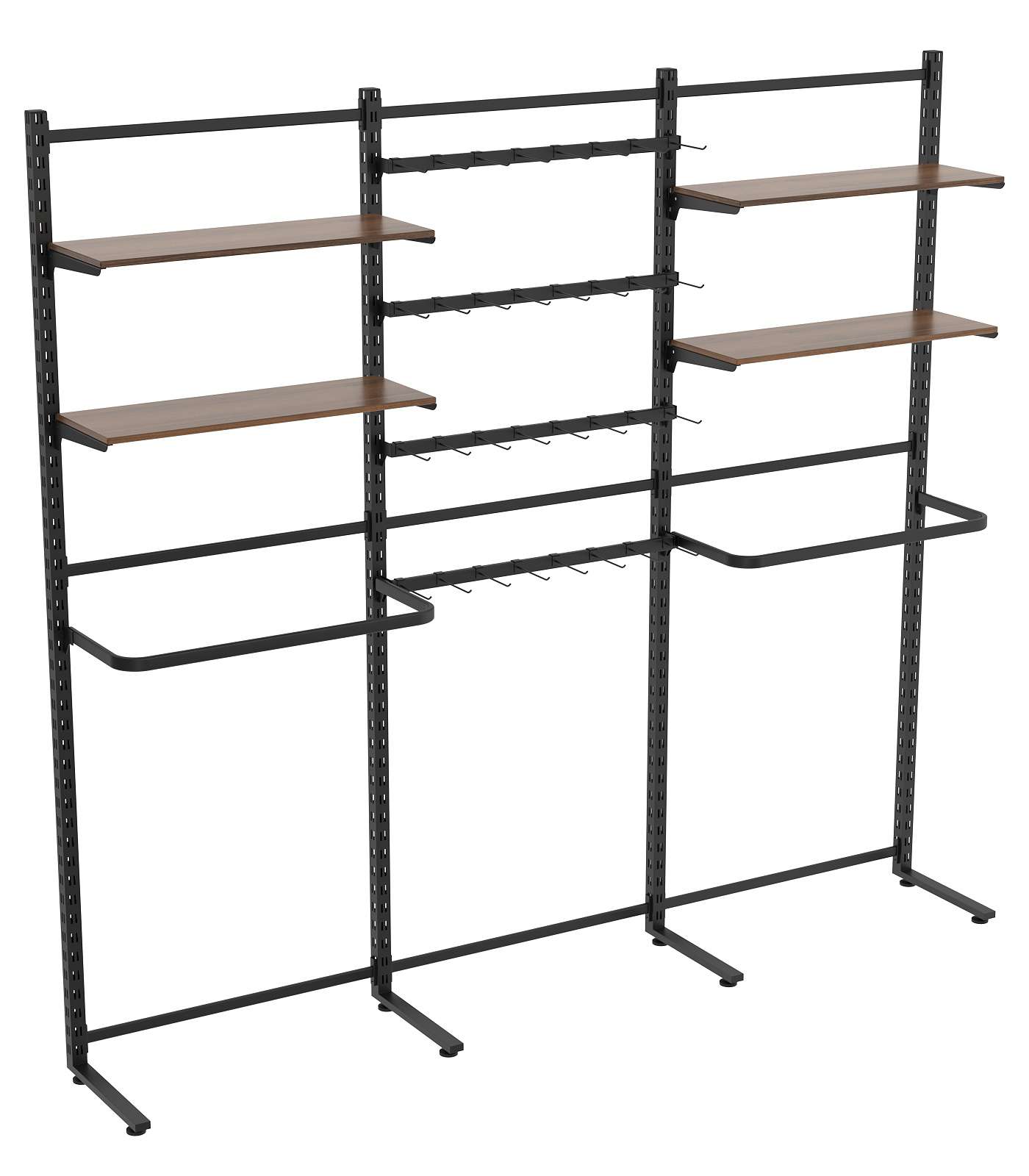 Пристенная система с П-поручнем полками ДСП для одежды и под крючки ЛОФТ №9-1 (2700-2400мм) Орех