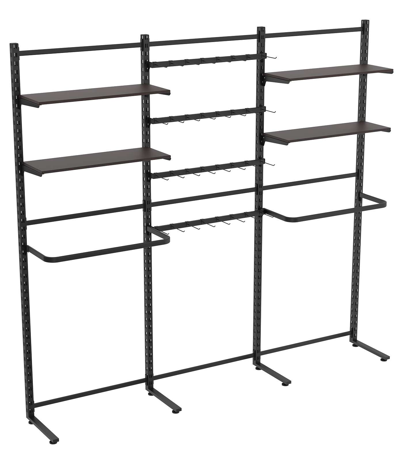 Пристенная система с П-поручнем полками ДСП для одежды и под крючки ЛОФТ №9-1 (2700-2400мм) Дуб Венге