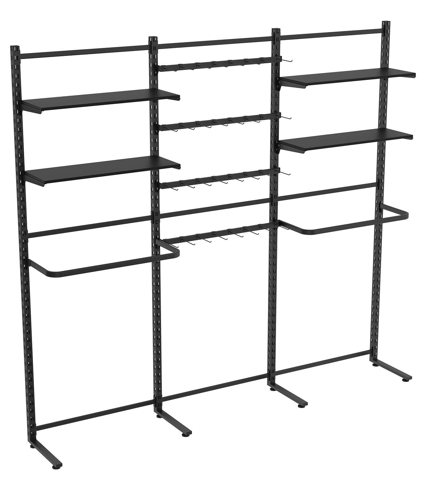 Пристенная система с П-поручнем полками ДСП для одежды и под крючки ЛОФТ №9-1 (2700-2400мм) Черный