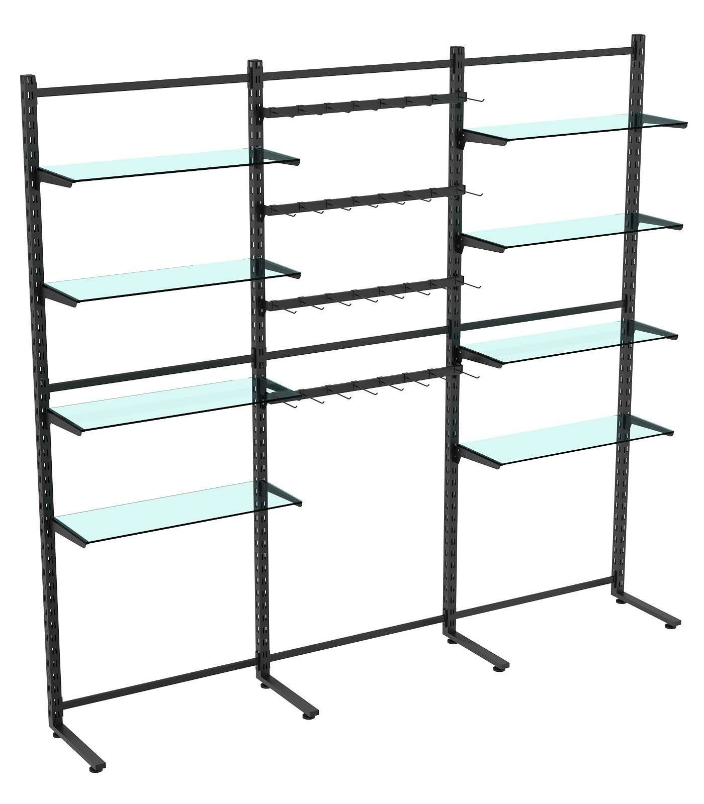 Пристенная система с 8-ю стекл полками для одежды и под крючки ЛОФТ №10-1 (2700-2400мм) Черный