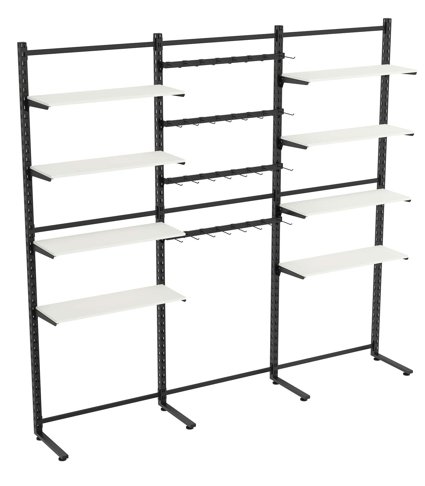 Пристенная система с 8-ю полками ДСП для одежды и под крючки ЛОФТ №12-1 (2700-2400мм) Белый