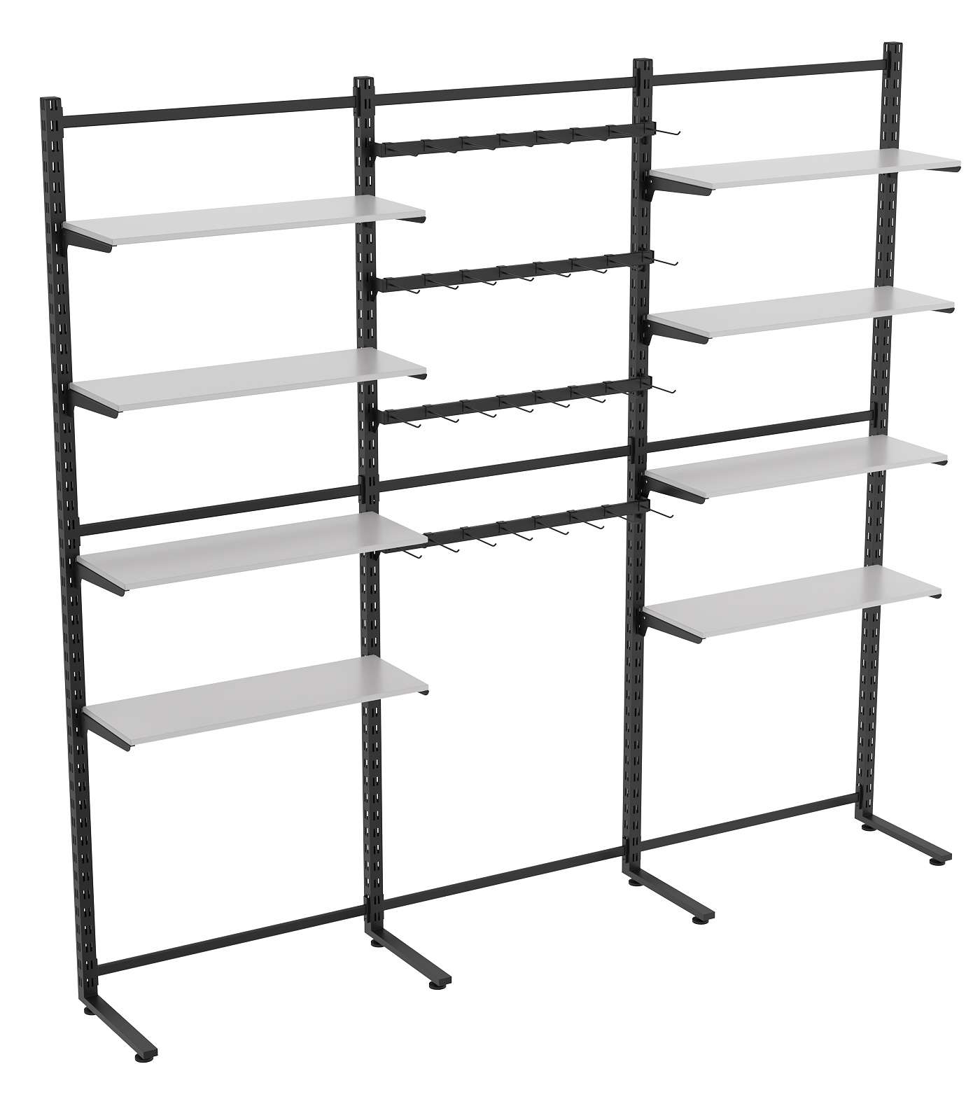 Пристенная система с 8-ю полками ДСП для одежды и под крючки ЛОФТ №12-1 (2700-2400мм) Серый