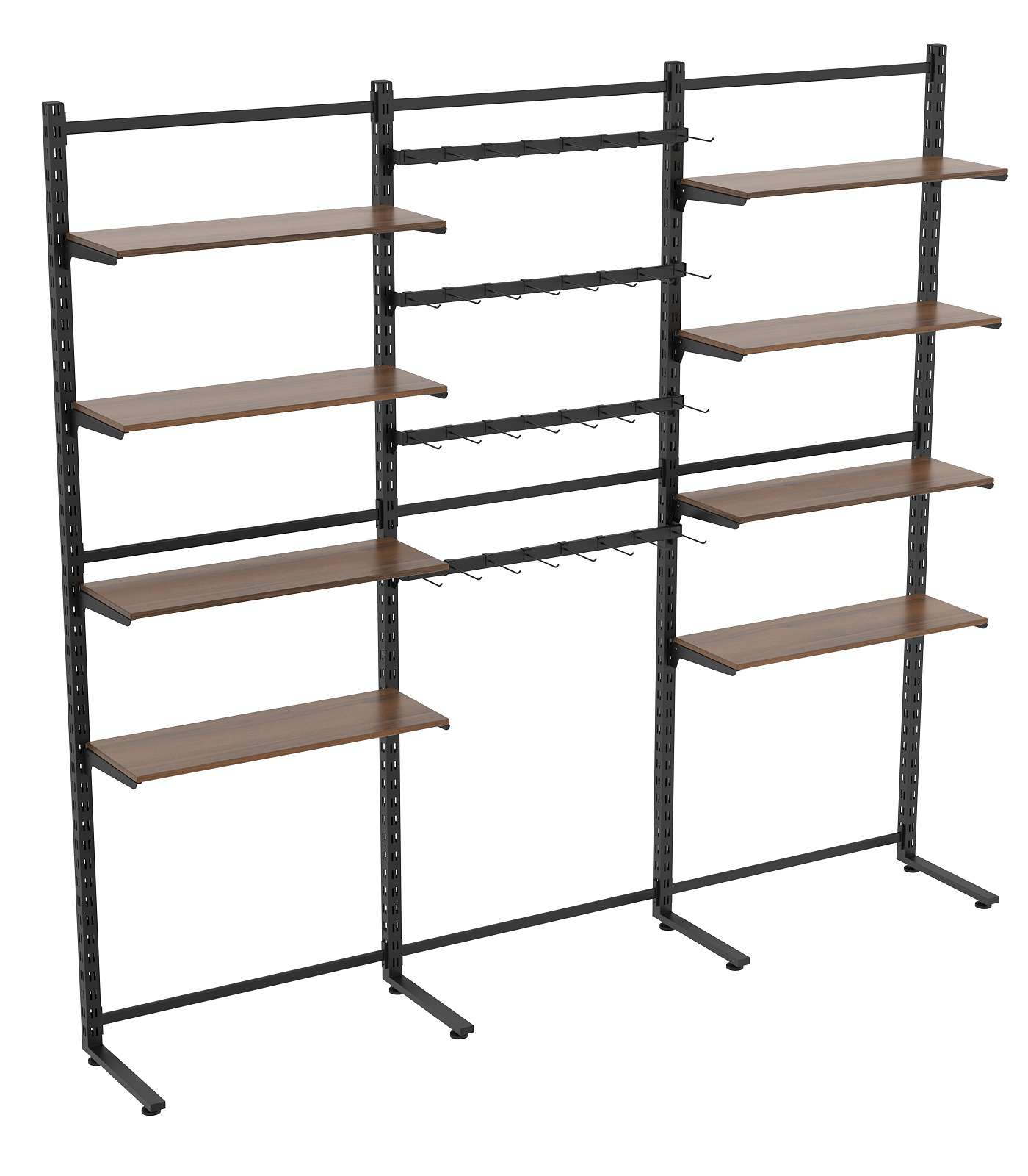 Пристенная система с 8-ю полками ДСП для одежды и под крючки ЛОФТ №12-1 (2700-2400мм) Орех